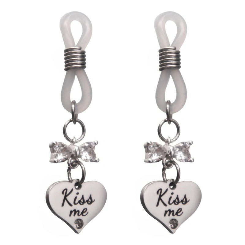 Bowknot Heart Fake Nipple Rings Stainless Steel Non-Piercing Dangle Nipple