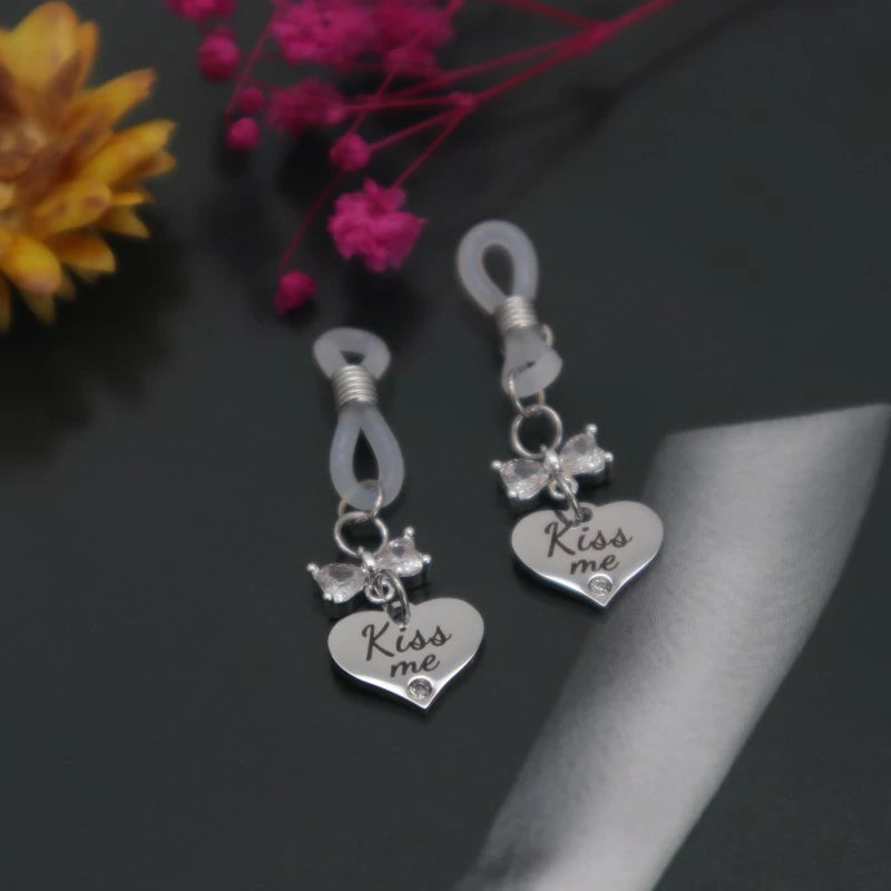 Bowknot Heart Fake Nipple Rings Stainless Steel Non-Piercing Dangle Nipple