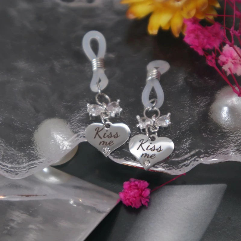 Bowknot Heart Fake Nipple Rings Stainless Steel Non-Piercing Dangle Nipple