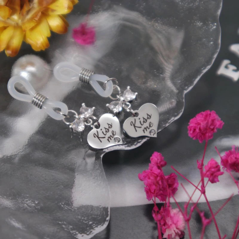Bowknot Heart Fake Nipple Rings Stainless Steel Non-Piercing Dangle Nipple