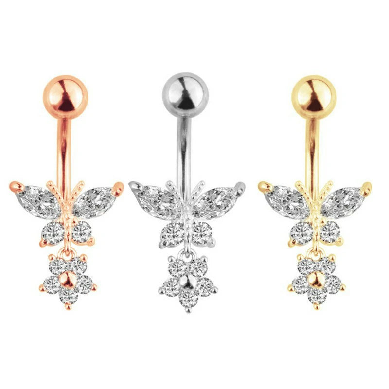 Butterfly Zircon Belly Navel Surgical Steel 11mm Length Piercing Jewelry
