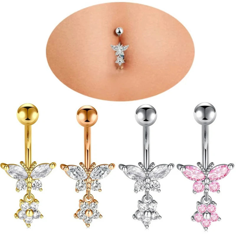 Butterfly Zircon Belly Navel Surgical Steel 11mm Length Piercing Jewelry
