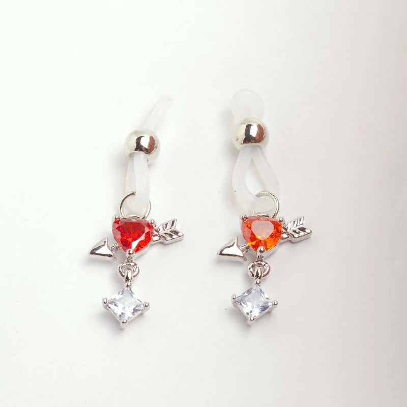 CZ Heart Non Piercing Fake Nipple Rings Adjustable Nipple