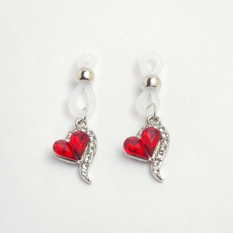 CZ Heart Non Piercing Fake Nipple Rings Adjustable Nipple