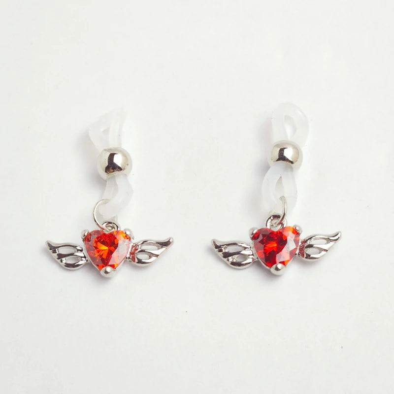 CZ Heart Non Piercing Fake Nipple Rings Adjustable Nipple