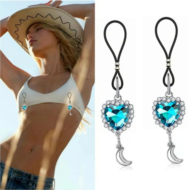 CZ Heart Non Piercing Nipple Rings Nipple Noose Fake Nipplerings Adjustable Nipple