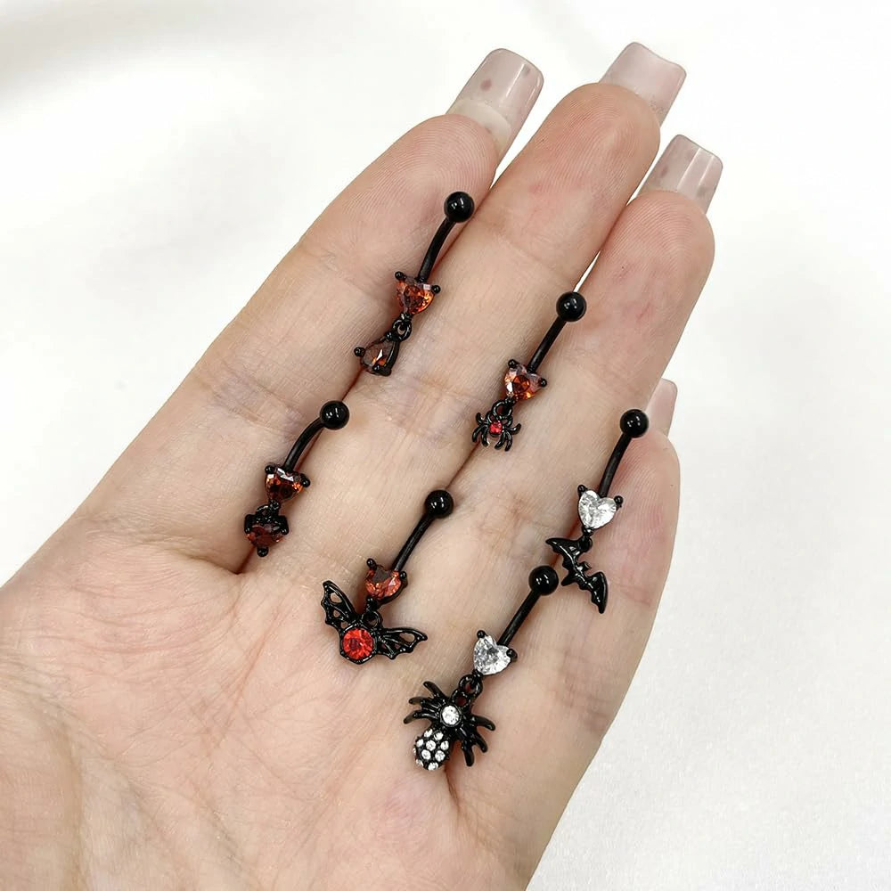16G Stainless Steel Eyebrow Ring Black CZ Heart Spider Bat Dangle Eyebrow Rings Barbell Cartilage Earrings