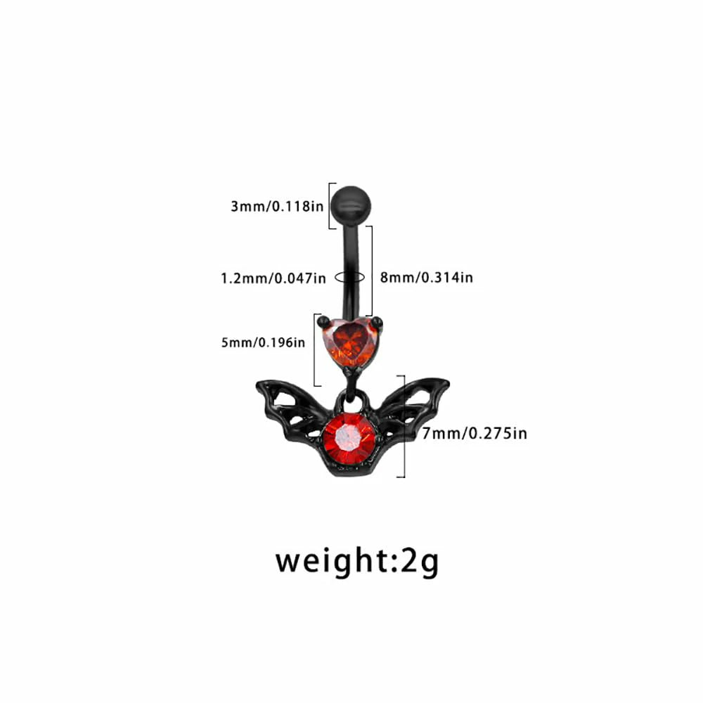 16G Stainless Steel Eyebrow Ring Black CZ Heart Spider Bat Dangle Eyebrow Rings Barbell Cartilage Earrings