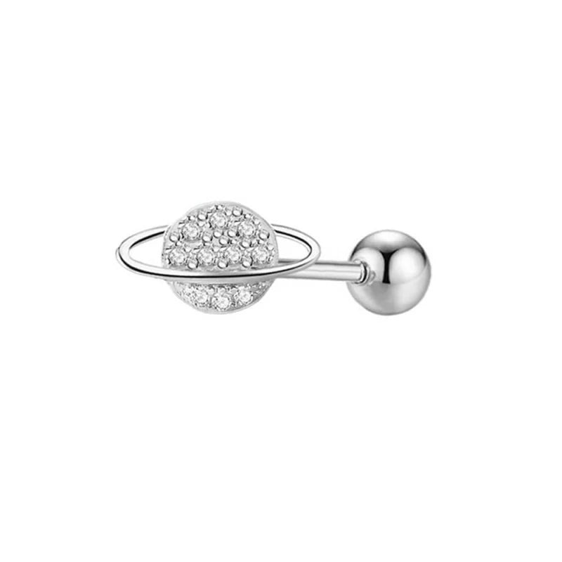 CZ Planet Tongue Ring Stainless Steel Crystal Spaceship Cartilage