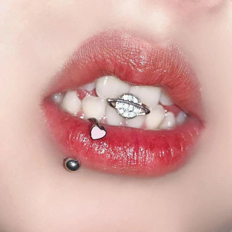 CZ Planet Tongue Ring Stainless Steel Crystal Spaceship Cartilage