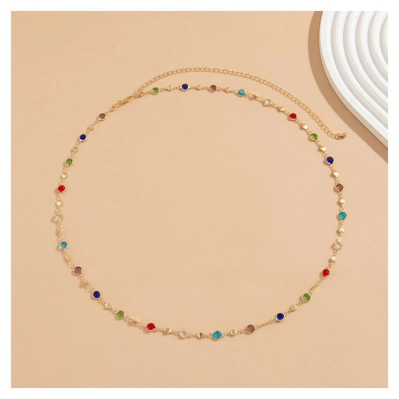 Colorful Crystal Body Chain for Women Waist Sexy Summer Rhinestone Bead Belly Body Chain