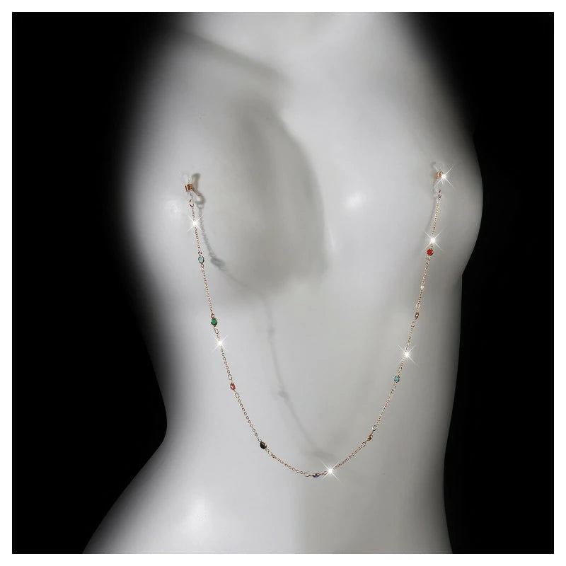 Colorful Crystal Bra Chain Non Piercing Nipple Jewelry Festival Rave Chest Body Chain