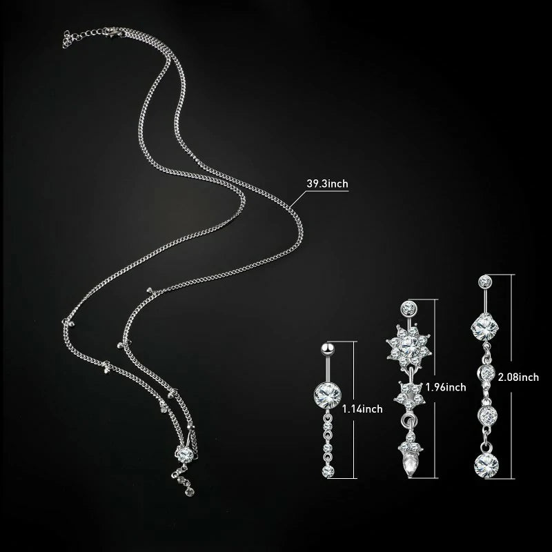 Crystal Belly Ring with Chain Rhinestone Waist Body Chain Bikini Belly Jewelry
