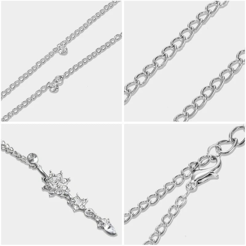 Crystal Belly Ring with Chain Rhinestone Waist Body Chain Bikini Belly Jewelry