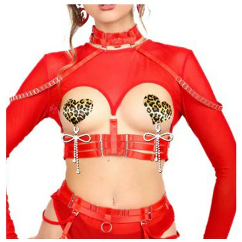 Crystal Bowknot Non Piercing Nipple Jewelry Festival Rave Chest Tassels Body Chain