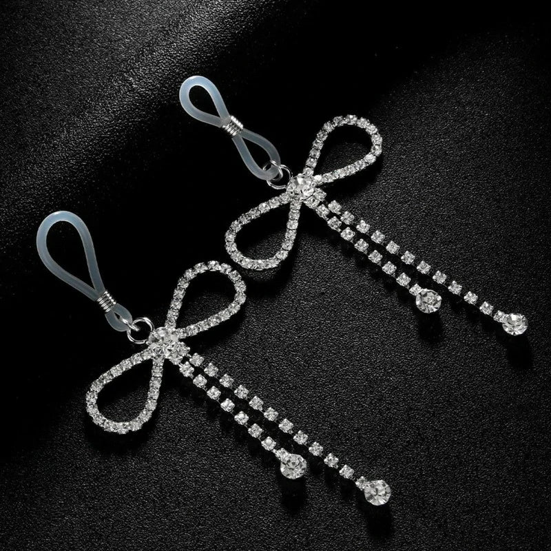 Crystal Bowknot Non Piercing Nipple Jewelry Festival Rave Chest Tassels Body Chain