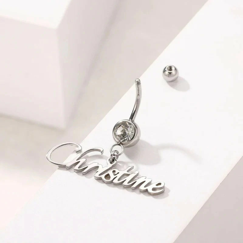 Custom Belly Ring Personalized Name Initial Belly Button Ring with Heart Birthstone Nameplate