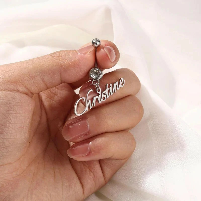 Custom Belly Ring Personalized Name Initial Belly Button Ring with Heart Birthstone Nameplate