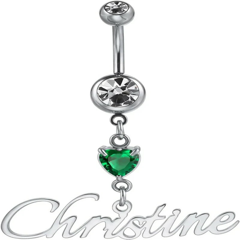 Custom Belly Ring Personalized Name Initial Belly Button Ring with Heart Birthstone Nameplate