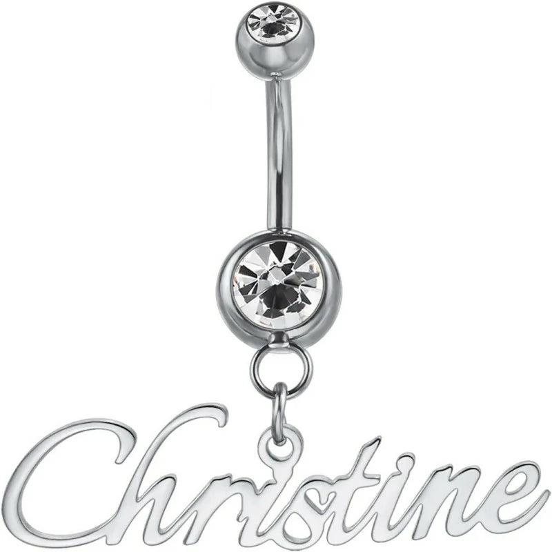 Custom Belly Ring Personalized Name Initial Belly Button Ring with Heart Birthstone Nameplate
