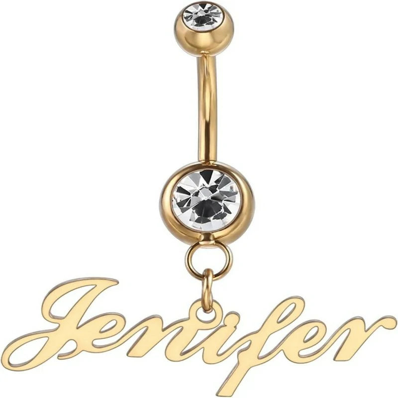 Custom Belly Ring Personalized Name Initial Belly Button Ring with Heart Birthstone Nameplate