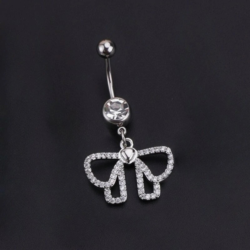 Surgical Stainless Steel Cute Bow Butterfly Heart Flower Dangling Belly Button Piercing