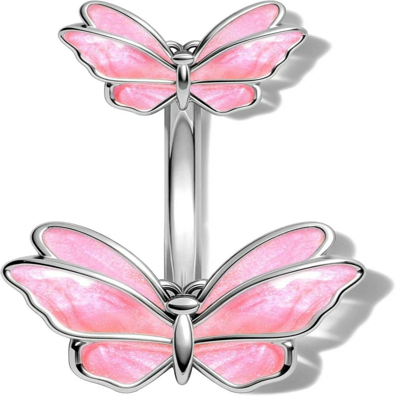 Cute Butterfly Navel Ring Belly Button 14g Curved Barbell Spring Aesthetic Piercing