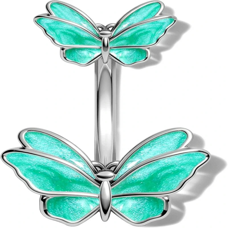 Cute Butterfly Navel Ring Belly Button 14g Curved Barbell Spring Aesthetic Piercing