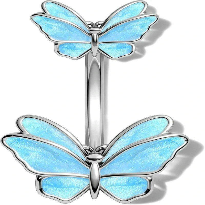 Cute Butterfly Navel Ring Belly Button 14g Curved Barbell Spring Aesthetic Piercing
