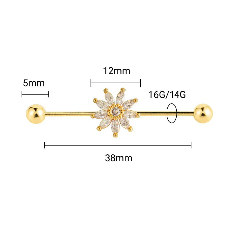 Cute Sunflower CZ Industrial Bar Piercing Industrial Jewelry