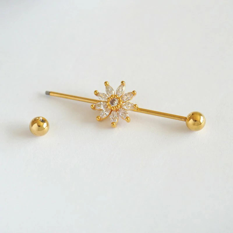 Cute Sunflower CZ Industrial Bar Piercing Industrial Jewelry