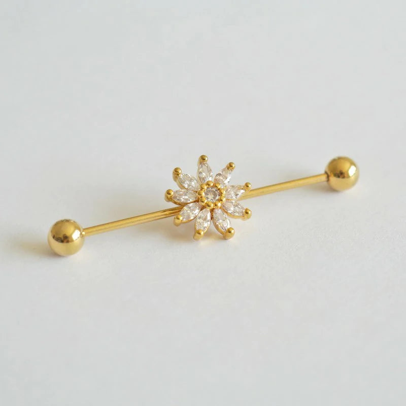 Cute Sunflower CZ Industrial Bar Piercing Industrial Jewelry