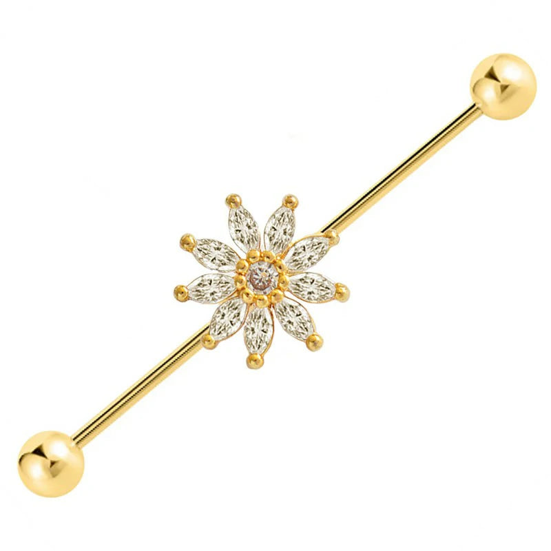Cute Sunflower CZ Industrial Bar Piercing Industrial Jewelry