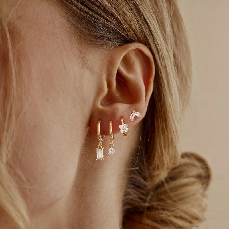 Dainty Gold Stud Earrings 14K Gold Plated CZ Huggie Hoop Earrings Set