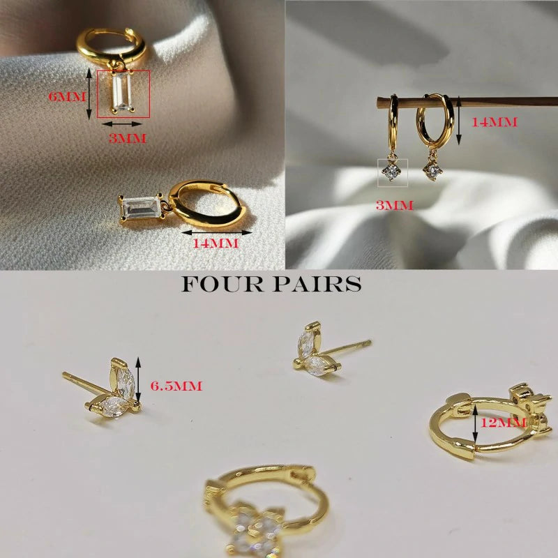 Dainty Gold Stud Earrings 14K Gold Plated CZ Huggie Hoop Earrings Set