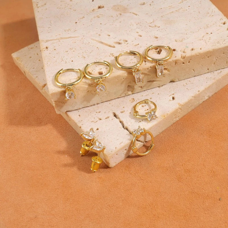 Dainty Gold Stud Earrings 14K Gold Plated CZ Huggie Hoop Earrings Set