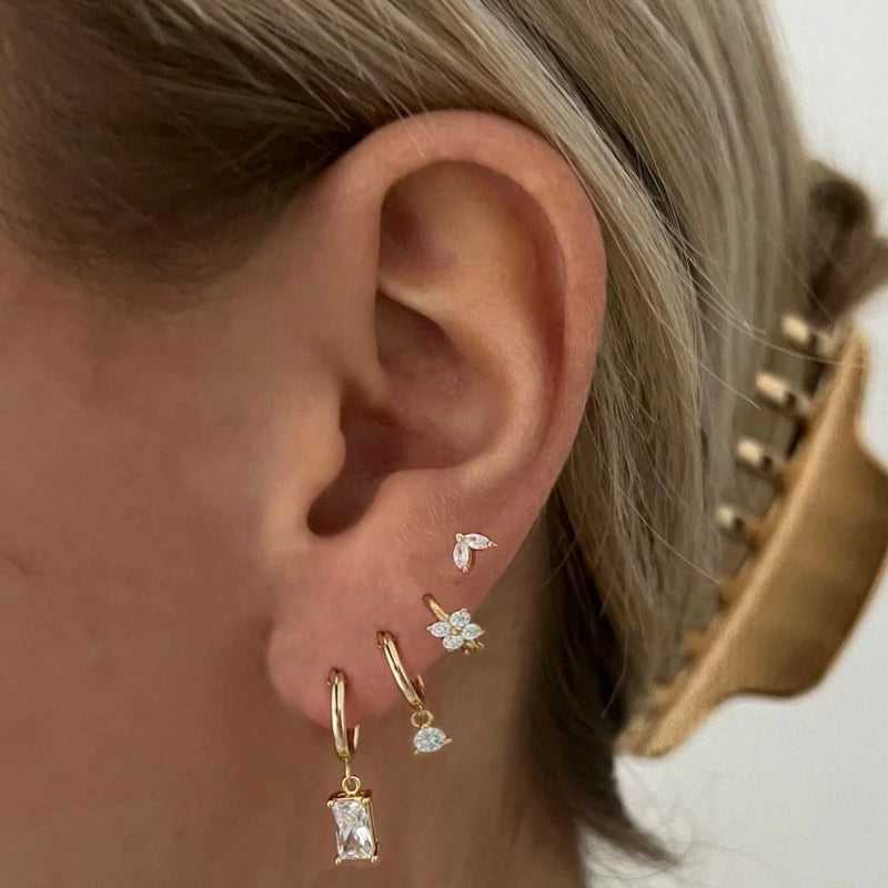Dainty Gold Stud Earrings 14K Gold Plated CZ Huggie Hoop Earrings Set