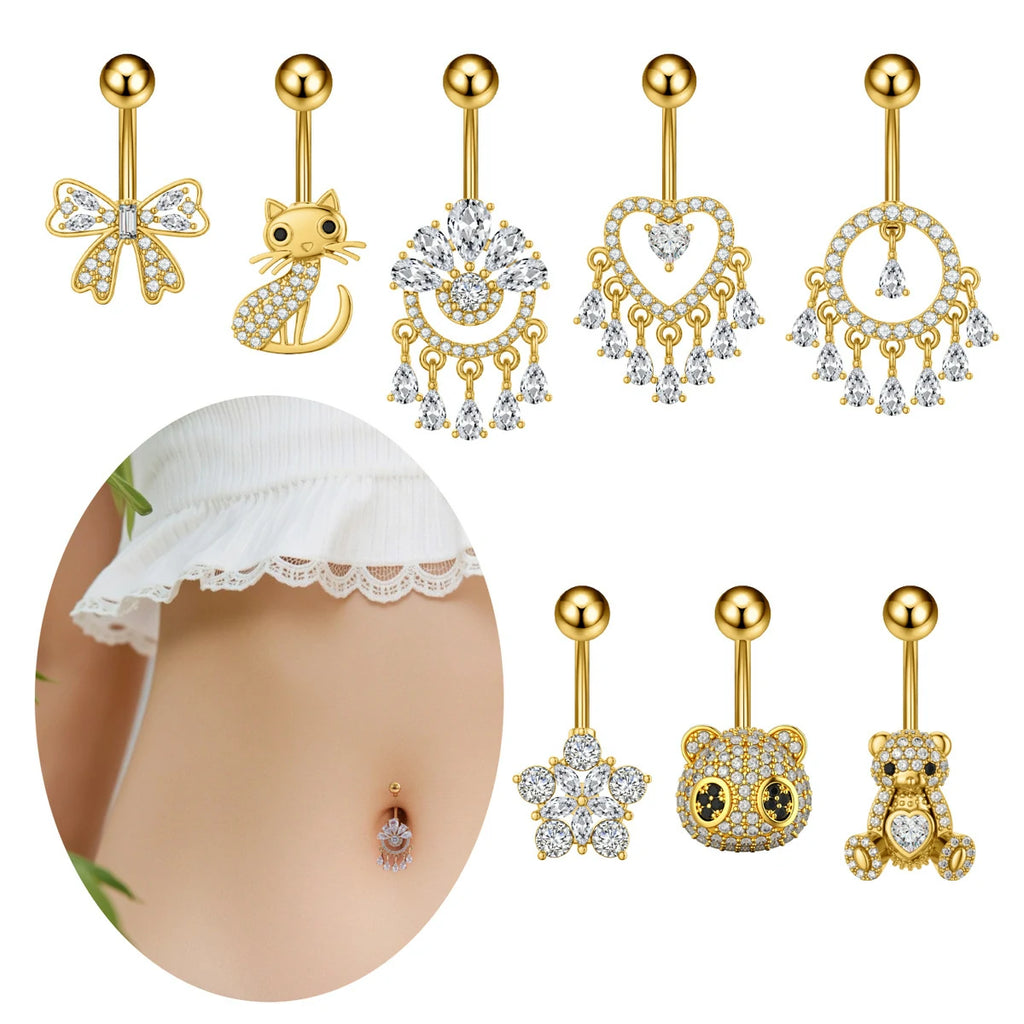 Dangle Belly Button Rings Piercing Jewelry for Women Surgical Stainless Steel Dangling Belly