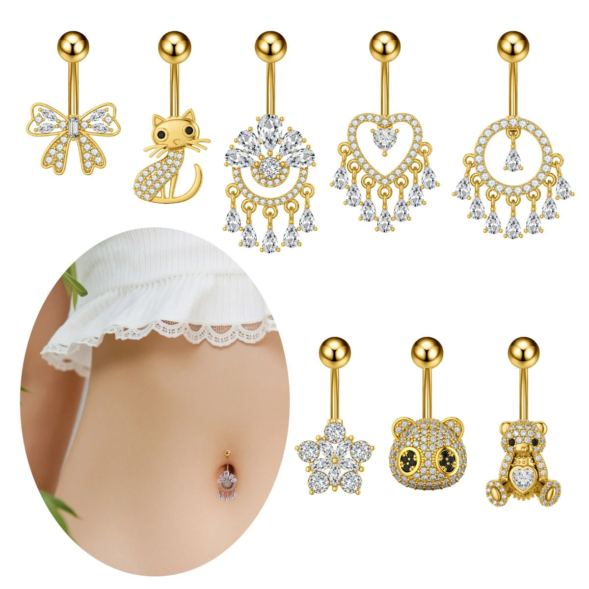 Dangle Belly Button Rings Piercing Jewelry for Women Surgical Stainless Steel Dangling Belly