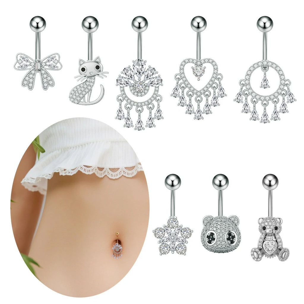 Dangle Belly Button Rings Piercing Jewelry for Women Surgical Stainless Steel Dangling Belly