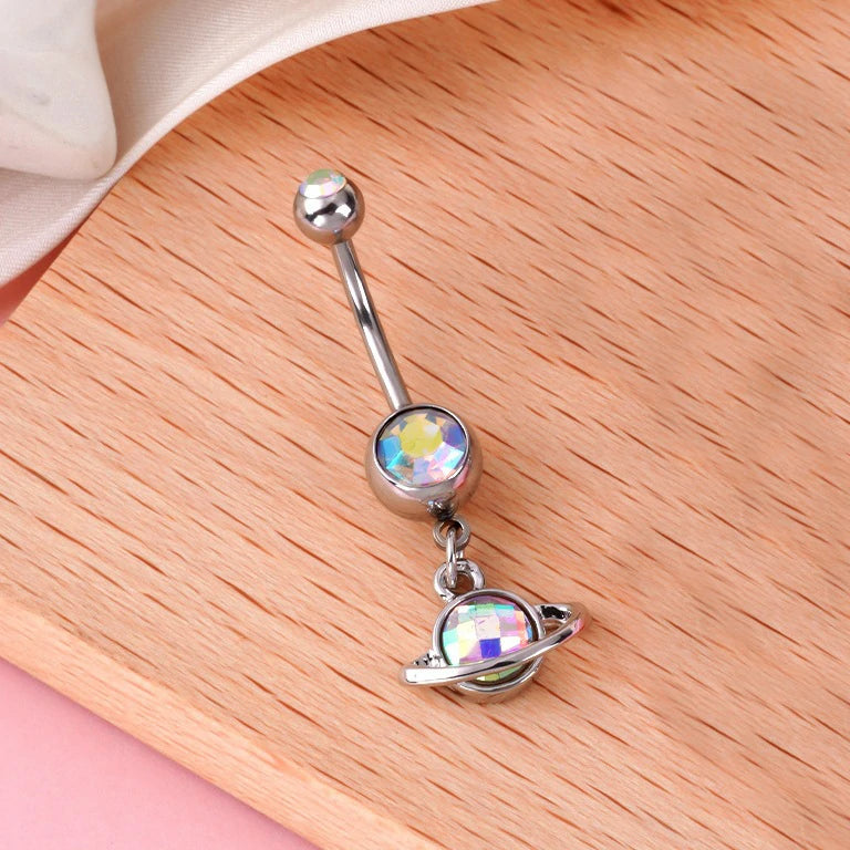 Dangle Navel Belly Piercing Jewelry Sparkly Pink CZ Heart Navel Belly Rings