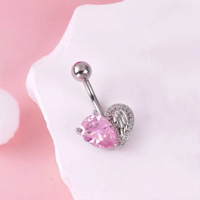 Dangle Navel Belly Piercing Jewelry Sparkly Pink CZ Heart Navel Belly Rings
