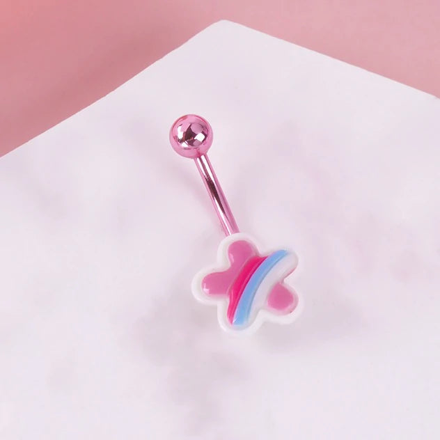Dangle Navel Belly Piercing Jewelry Sparkly Pink CZ Heart Navel Belly Rings