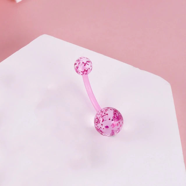 Dangle Navel Belly Piercing Jewelry Sparkly Pink CZ Heart Navel Belly Rings