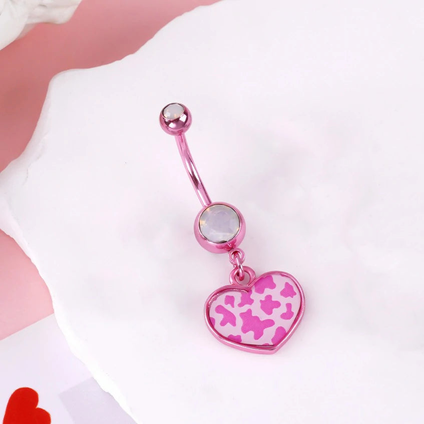 Dangle Navel Belly Piercing Jewelry Sparkly Pink CZ Heart Navel Belly Rings