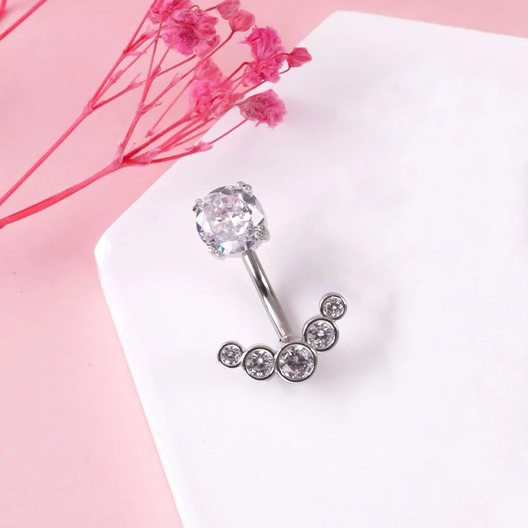 Dangle Navel Belly Piercing Jewelry Sparkly Pink CZ Heart Navel Belly Rings