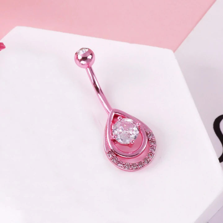 Dangle Navel Belly Piercing Jewelry Sparkly Pink CZ Heart Navel Belly Rings