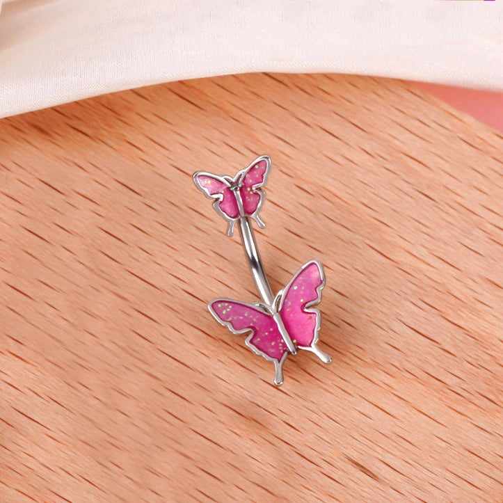 Dangle Navel Belly Piercing Jewelry Sparkly Pink CZ Heart Navel Belly Rings