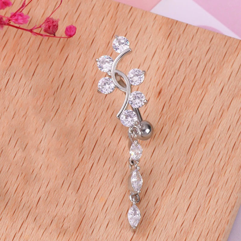 Dangle Navel Belly Piercing Jewelry Sparkly Pink CZ Heart Navel Belly Rings