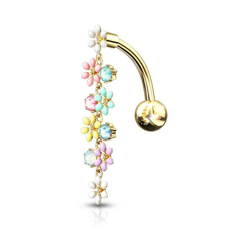 Dangling Flowers with Opalite Crystals Top Down Belly Button Ring